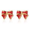 S925 Sterling Silver Christmas Red Bow Stud Earrings for Women