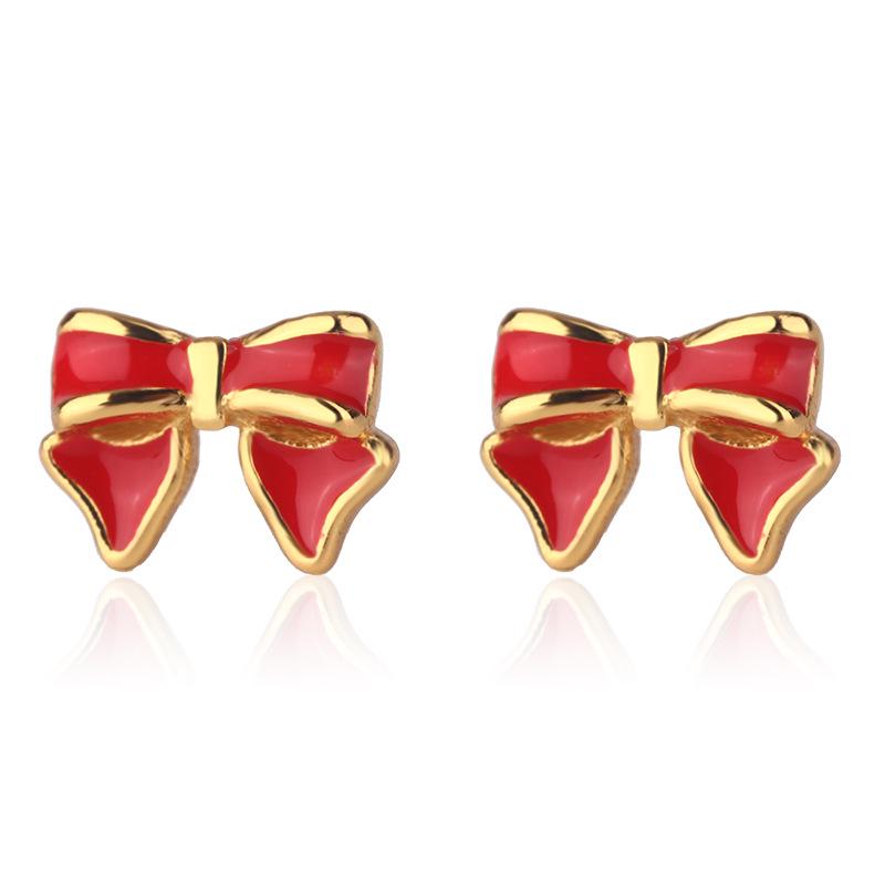 S925 Sterling Silver Christmas Red Bow Stud Earrings for Women