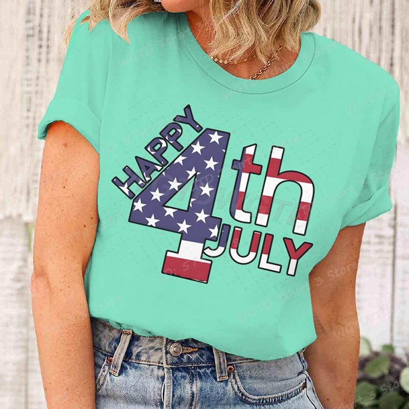 Happy 4th Of July Tshirts Independence Day T Shirts Summer Tshirt Casual Short Sleeve Tees Round Neck Tops Womens Clothing