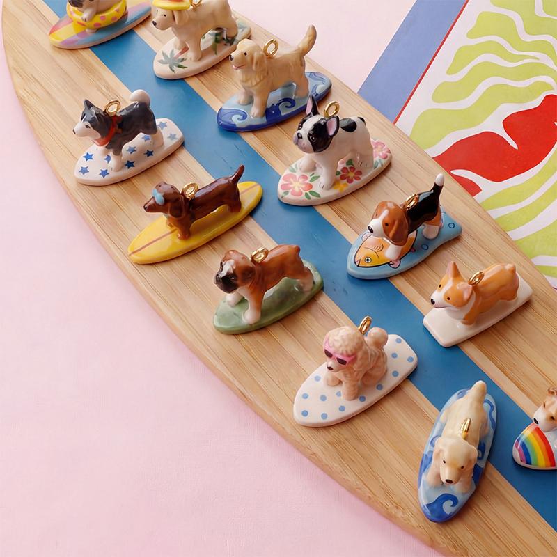 Copper Surfing Dog Hanging Ornaments Hand Painted Multiple Breeds Diy Pendant Charms For Coastal Home Decor Holiday Gifting