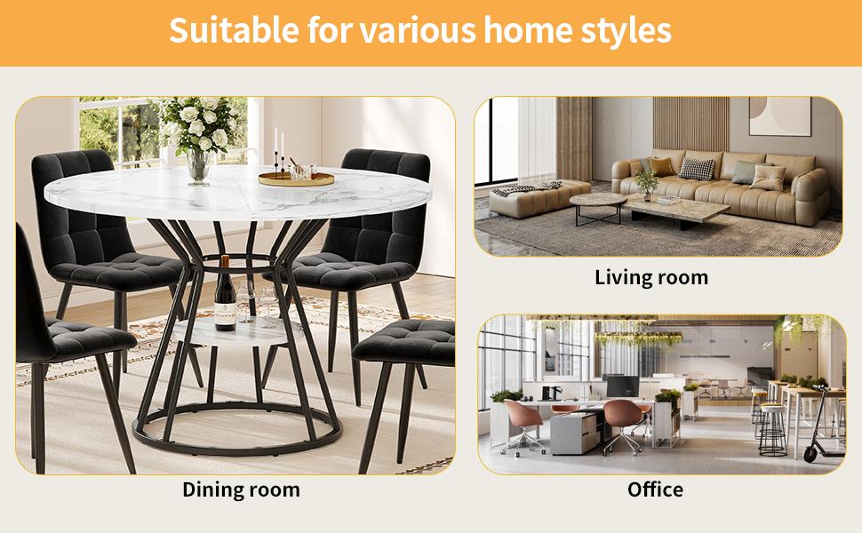 Table Set (5-Piece), Dining Table 100 x 100 x 76 cm (incl. 4 Chairs), Coffee Table for 4 People, Velvet Chair (incl. Marble Top), Black Chair