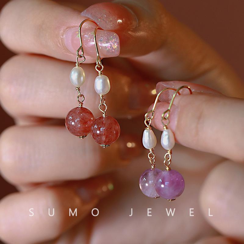 DJ Jewelry Cherry Blossom Freshwater Pearl Women's Earrings, Sweet Summer Style, Crystal Drop Earrings, High-End Gift