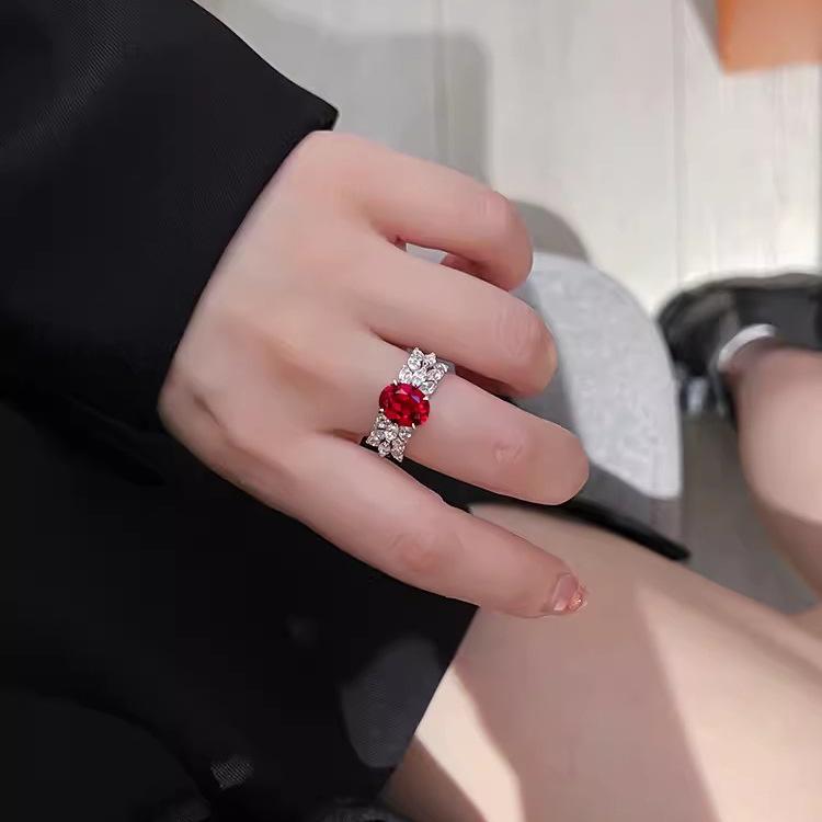BELLA BOX Retro Wide Wing Dove Blood Red Corundum Adjustable Ring Suitable For Women's Daily Party Fashion Jewelry