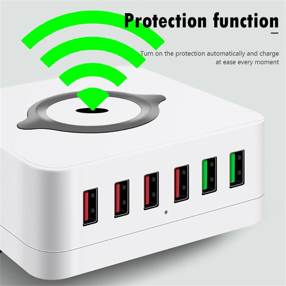 6-портовое USB Qi Быстрое Беспроводное Зарядное Устройство Двойная Быстрая Зарядка QC3.0 Зарядная Станция