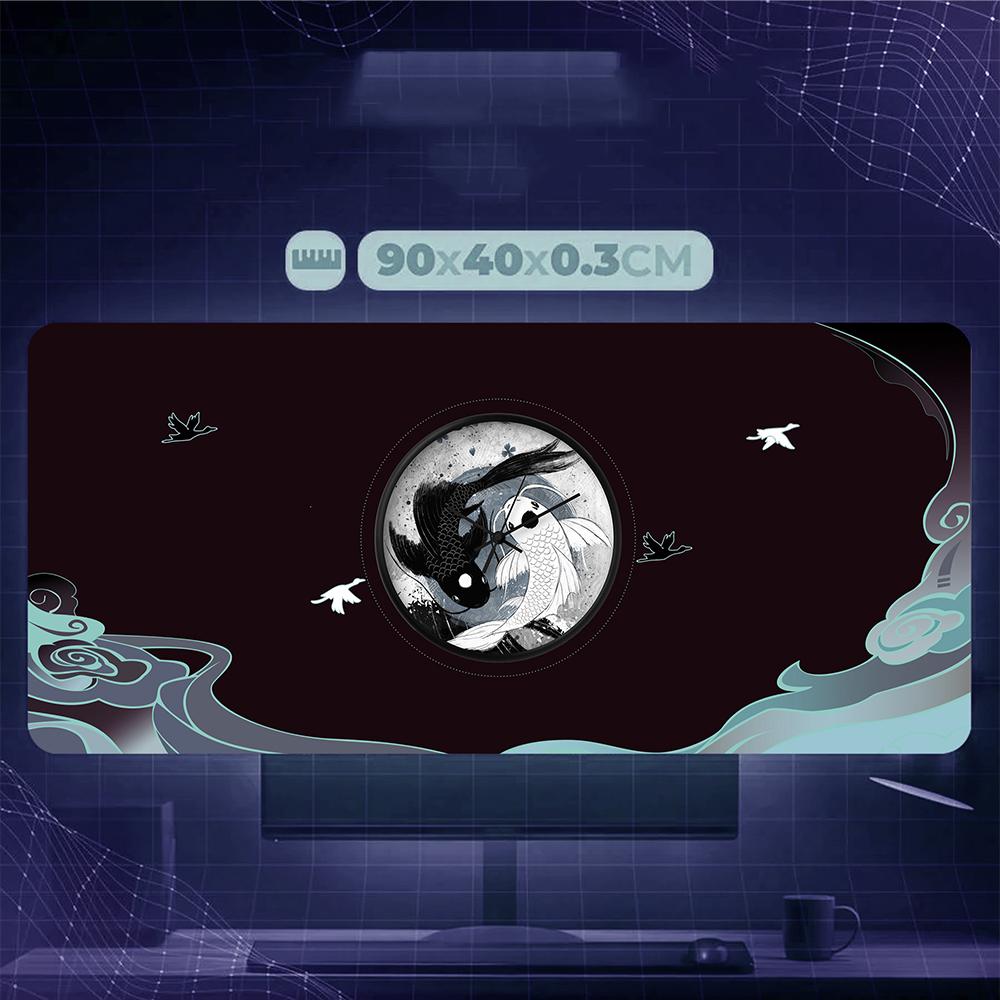 Yin Yang Koi Fish Mouse Pad Large Extended Gaming Desk Mat with Japanese Art Design