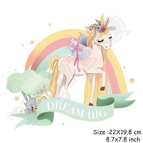 Радужный единорог, гладильная наклейка, значок с изображением животных, DIY декор для одежды, теплопередача, аппликация