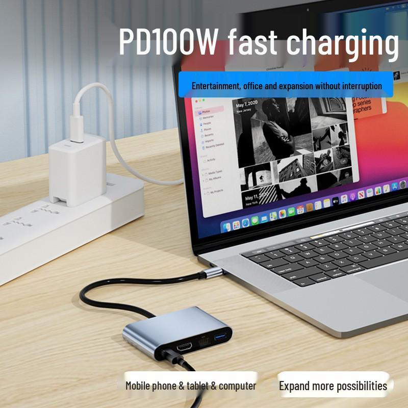 Универсальная док-станция 4-в-1 USB-C для ноутбука/iPad Apple с HD-конвертером, USB 3.0 и сетью 100 Мбит/с