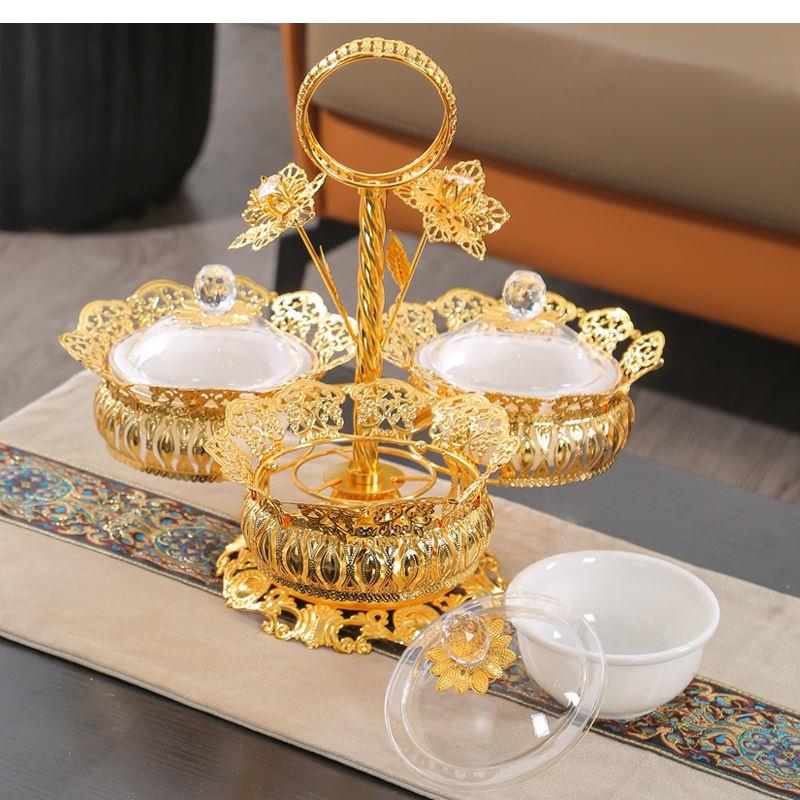 Круглая металлическая ваза для фруктов, переносная железная тарелка для закусок и сухофруктов, коробка для конфет 3 в 1, стильное украшение для гостиной