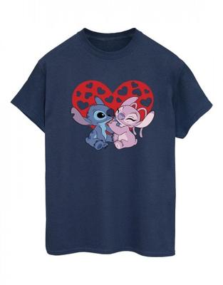 Женская/женская хлопковая футболка бойфренда Lilo & Stitch Hearts