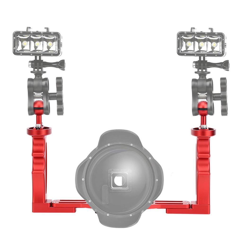 All Metal Dual Handheld Hand Grip Diving Flashlight Bracket Underwater Sports Camera Holder Stabilizer