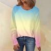 Women's Round Neck Gradient Printed Raglan Sleeve Long Sleeve Versatile Loose Top