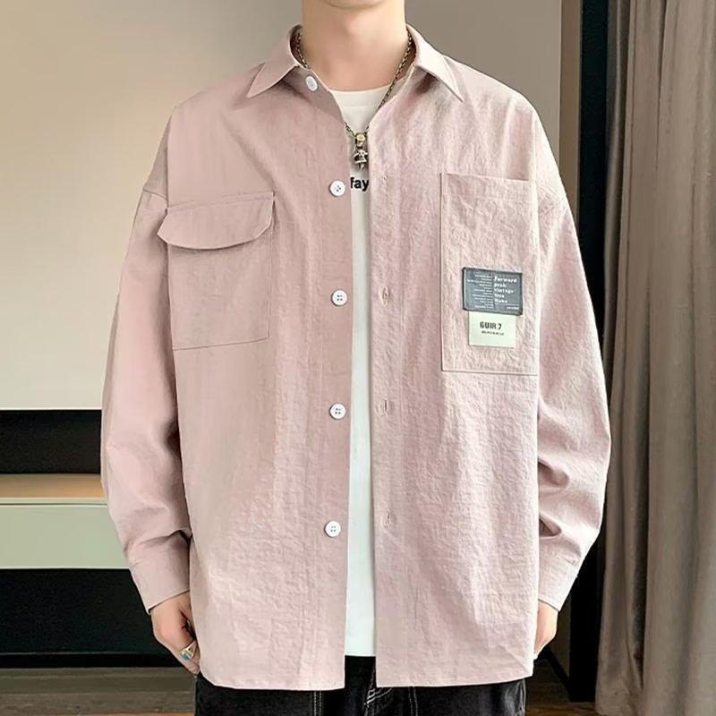 Модная рубашка, весенне-осенняя рабочая одежда, мужская рубашка с длинными рукавами, повседневная куртка, модная свободная мужская рубашка в стиле Харадзюку в стиле ретро