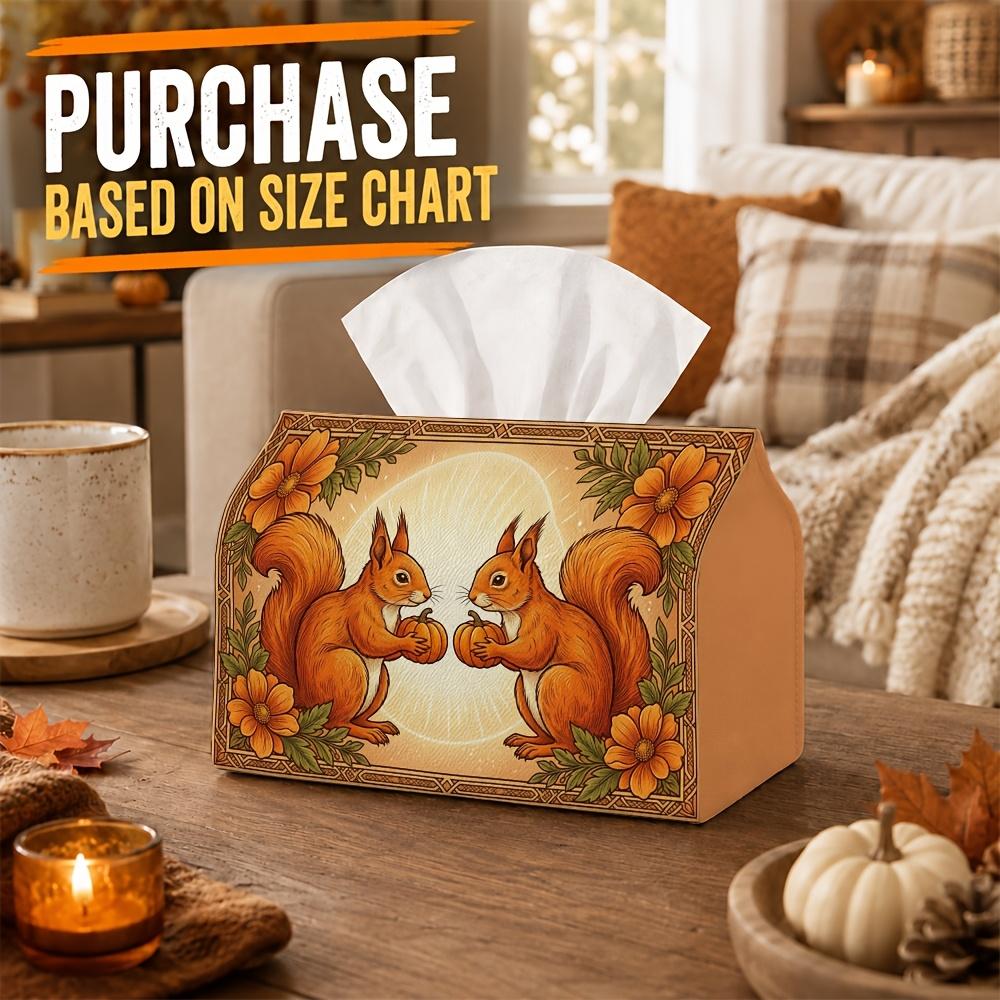 1pc Vintage Woodland Tissue Box Holder Cover with Squirrel Couple & Acorn Oak Design - Durable Polyester Suitable for Kitchen, Living Room, Bathroom,