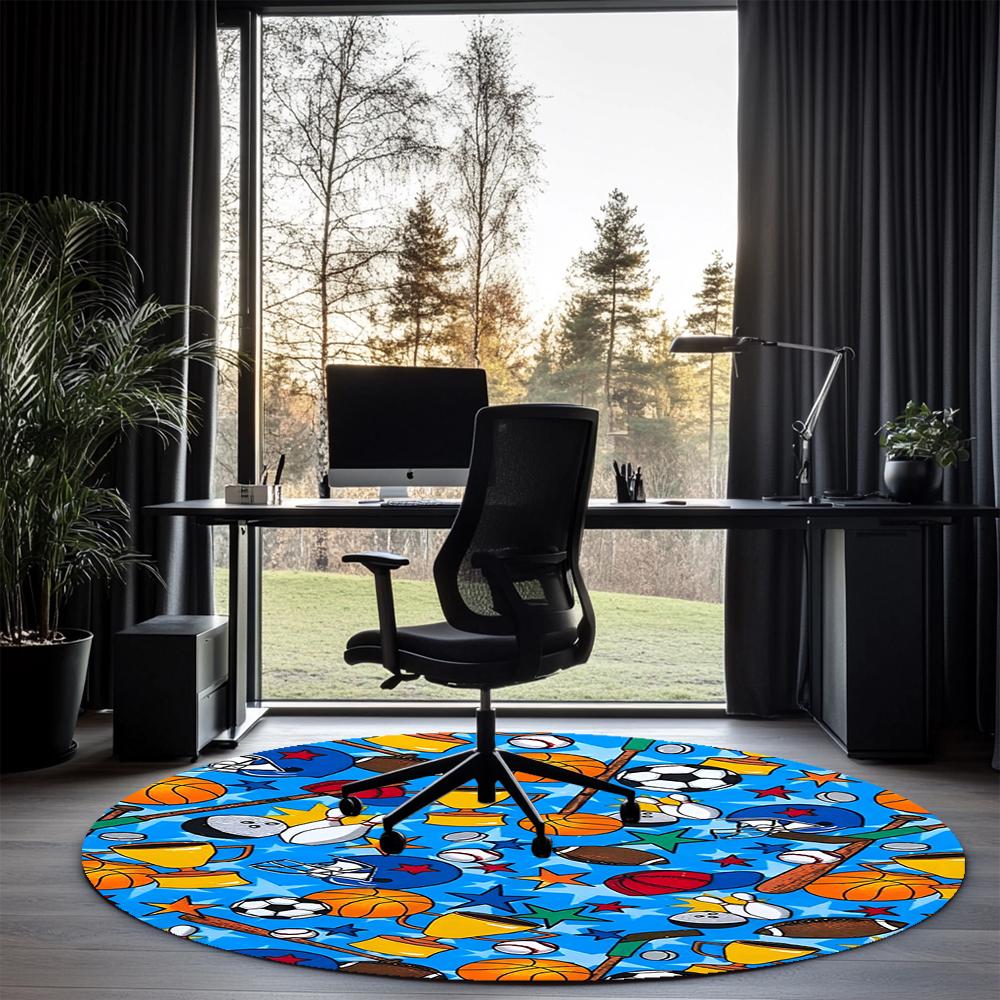 ball sports Printed Round Rug Carpet Chair Rug Area Rug Entryway Doormats,for Office Chair Living Room Bedroom Kitchen Room.
