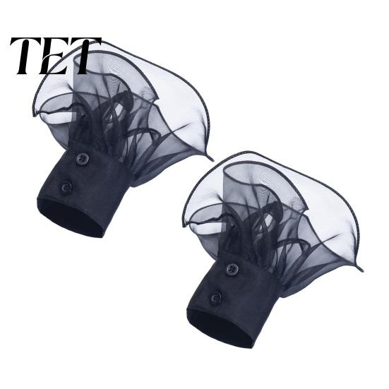 Breathable Snow Gauze Cuffs Detachable Ruffled for Women, Elastic Layered Tulle Fake Cuffs, Decorative Retro Wrist Accessories Sweaters Suits