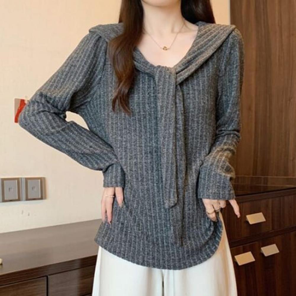 Navava Women Ribbed Scarf Neck Long Sleeve Knit Top Nk2780