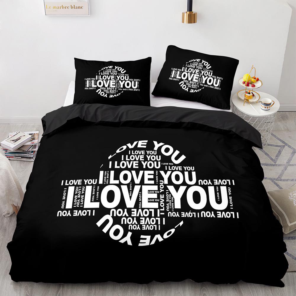 Love Duvet Cover Queen Heart Shaped Bedding Sets White Romance Polyester Comforter Cover for Women Men Boys Girls Teen King Size