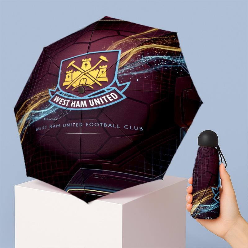 West Ham United Футбольный узор Печатный Мини 5 Складок 8 Спиц Компактный Зонт Ветрозащитный Водонепроницаемый Легкий Портативный Складной