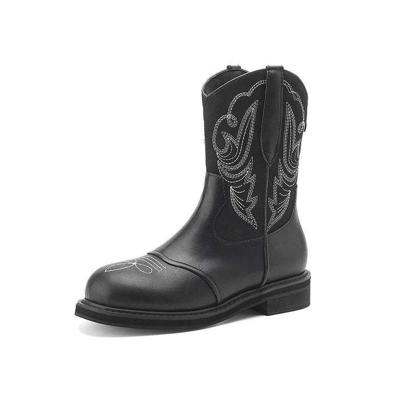 Модные осенние новые коричневые ботильоны женские туфли с круглым носком до середины голени современные ботинки хит продаж кожаные женские ботинки с принтом на молнии сзади