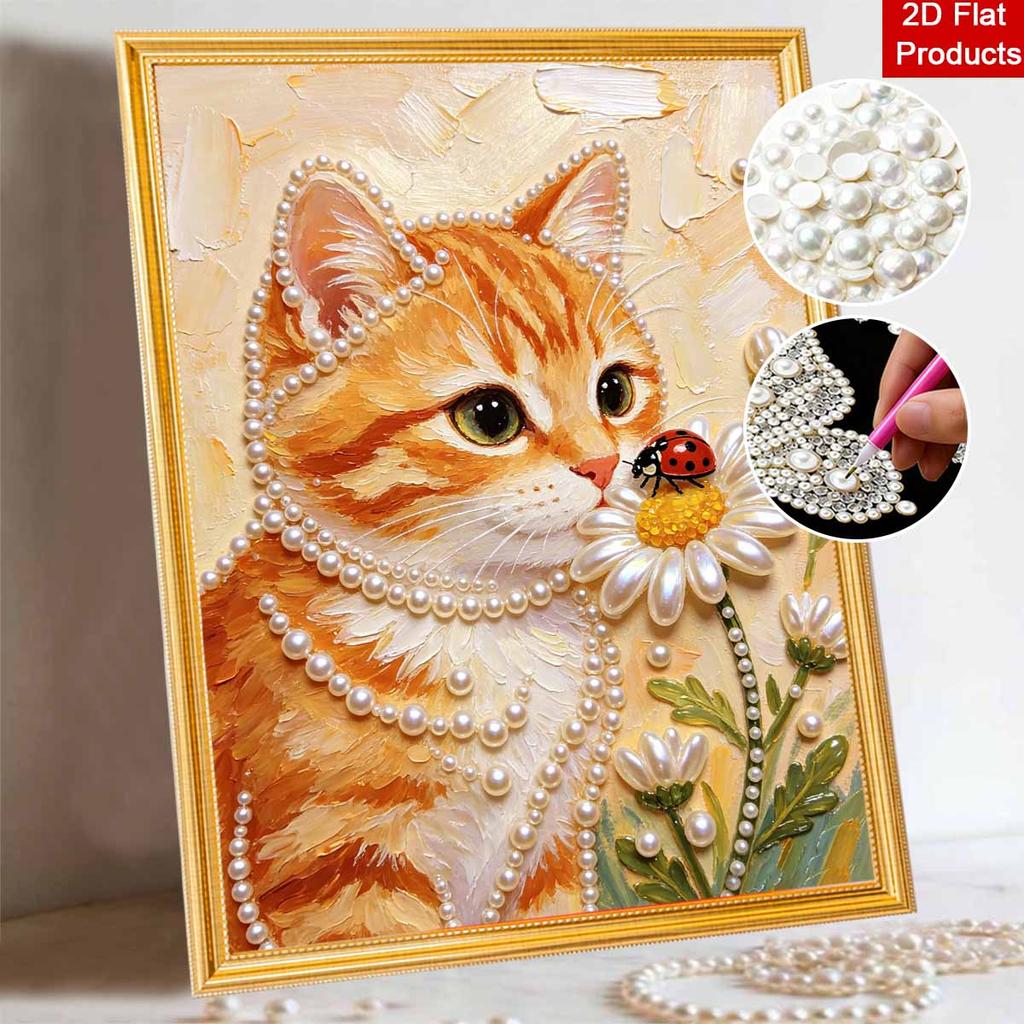 Cat pearl painting handmade diy pearl art painting stickers home decoration giftsCute cat ladybug pearl art painting stickershome decoration gifts