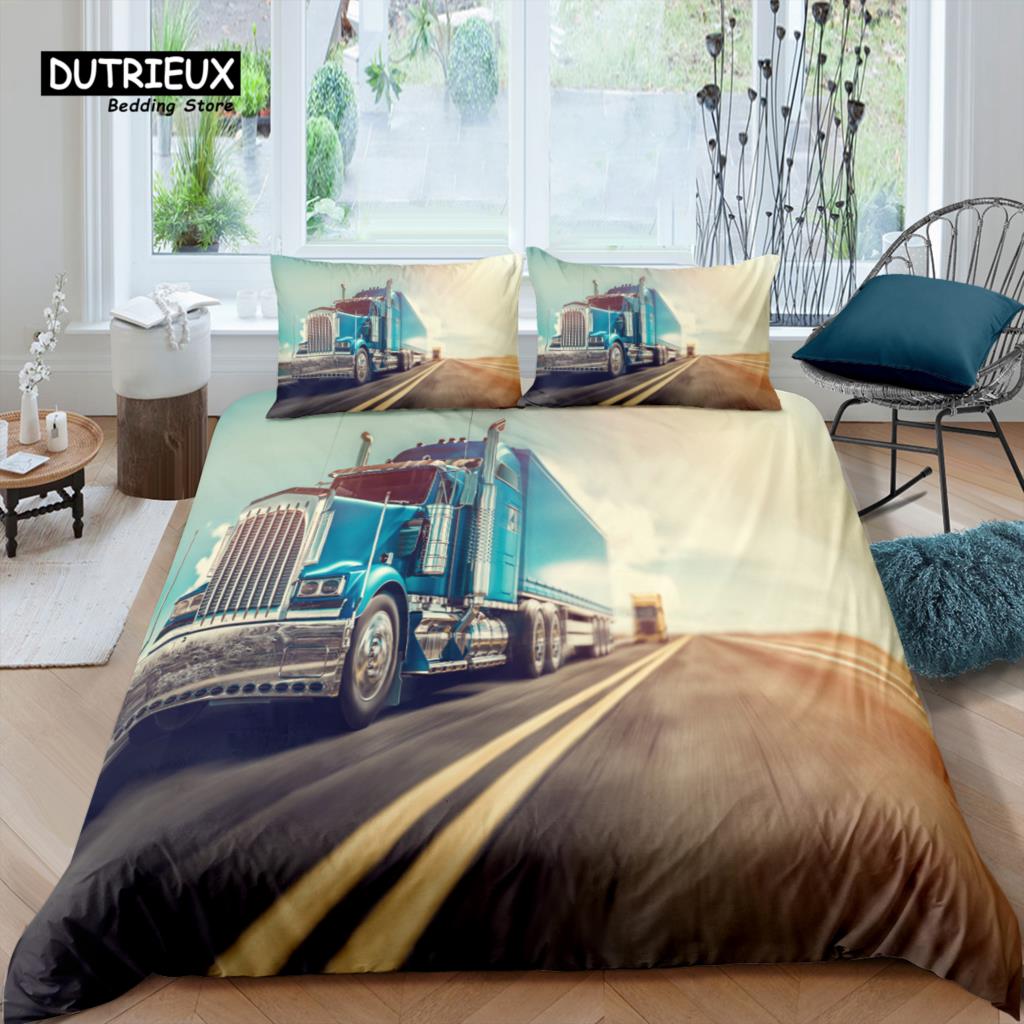 Главная Жизнь Роскошный 3D Грузовик Постельное белье Красный Грузовик Пододеяльник Наволочка Queen и King Размер EU/US/AU/UK Одеяло Постельное белье