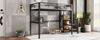 [32552890SAA] Iron Bed, Bunk Bed, Loft Bed, with Desk and Wardrobe, Side Ladder with Handrail, Iron+Chipboard, Black+Dark Wood Color, 90x200cm