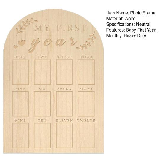 Baby First Year Milestone Photo Frame Rustic Wood Newborn Boys Girls Infant Monthly Picture Display Board Nursery Bedroom Wall Decoration Keepsake