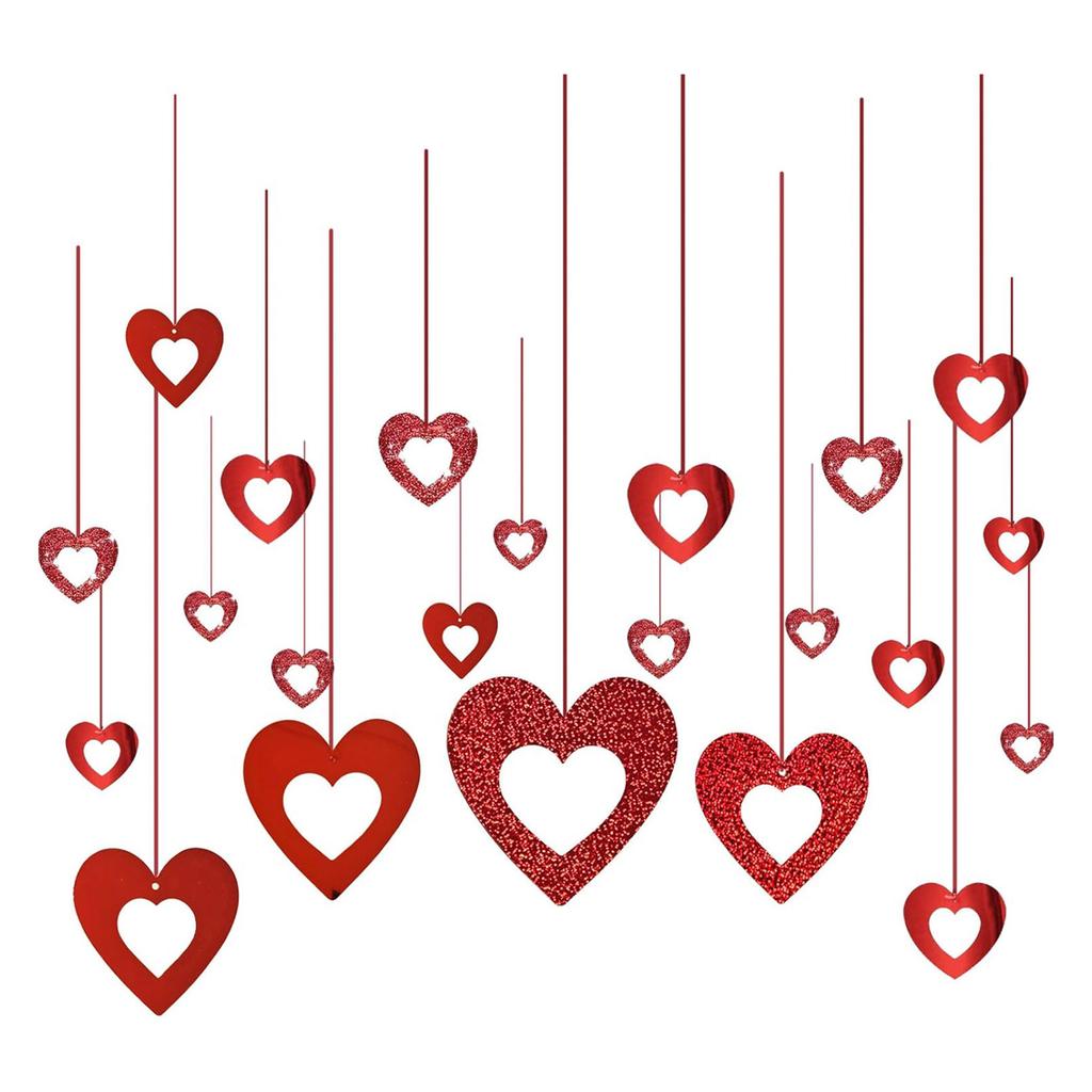 Set Of 40 Cutout Heart Shaped Charm Colorful Hanging Pendant for Christmas and Valentines Day Wedding Party Decoration
