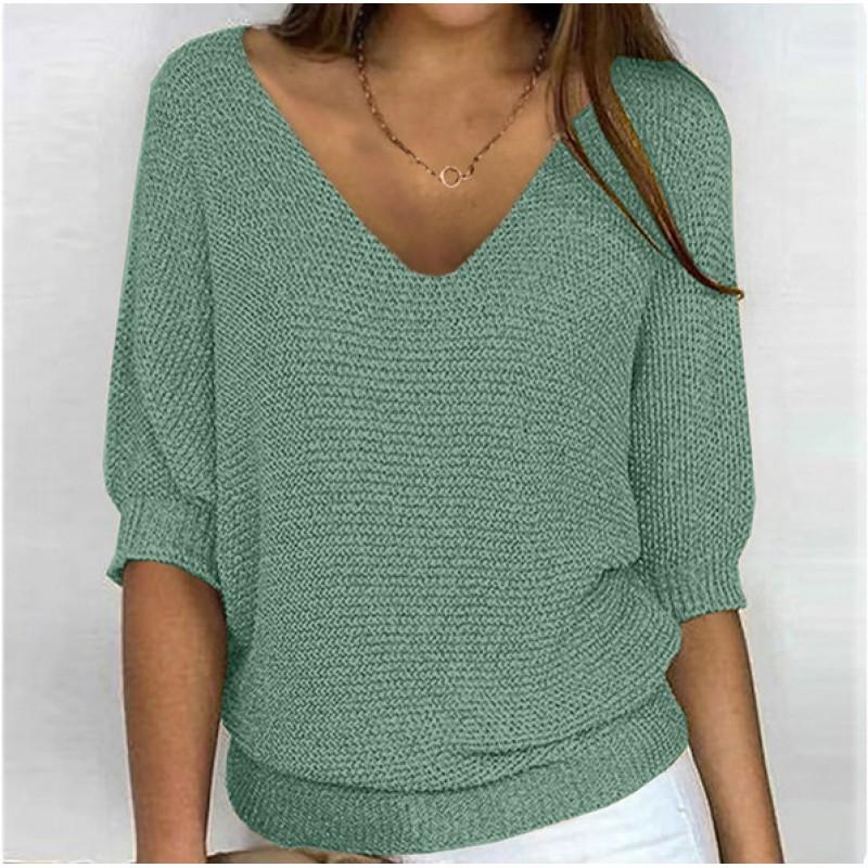 2026 Womens Solid Color Round Neck 3/4 Sleeve Knit Top Air Conditioner Cardigan Daily Wear