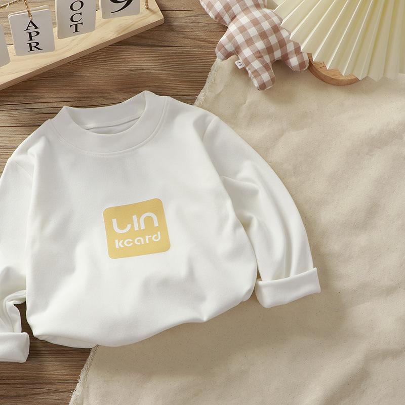 Детское термобелье Утепленная футболка с длинным рукавом Полиэстер Теплый базовый слой Однотонный Круглый вырез Детская одежда