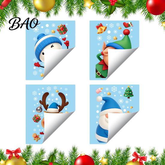 Family Party Glass Decorations Christmas Window Stickers Static Cling, Santa/Reindeer/Snowmen/Elves Print, Waterproof Kids Room Wall Art PVC Decal for