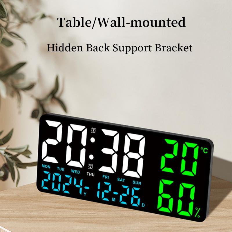 Large Digital Wall Clock with 7Colors Mood Light Remote Control Dual Alarm Timing Countdown Table Clock 12/24H Auto Dimmable LED Alarm Clock