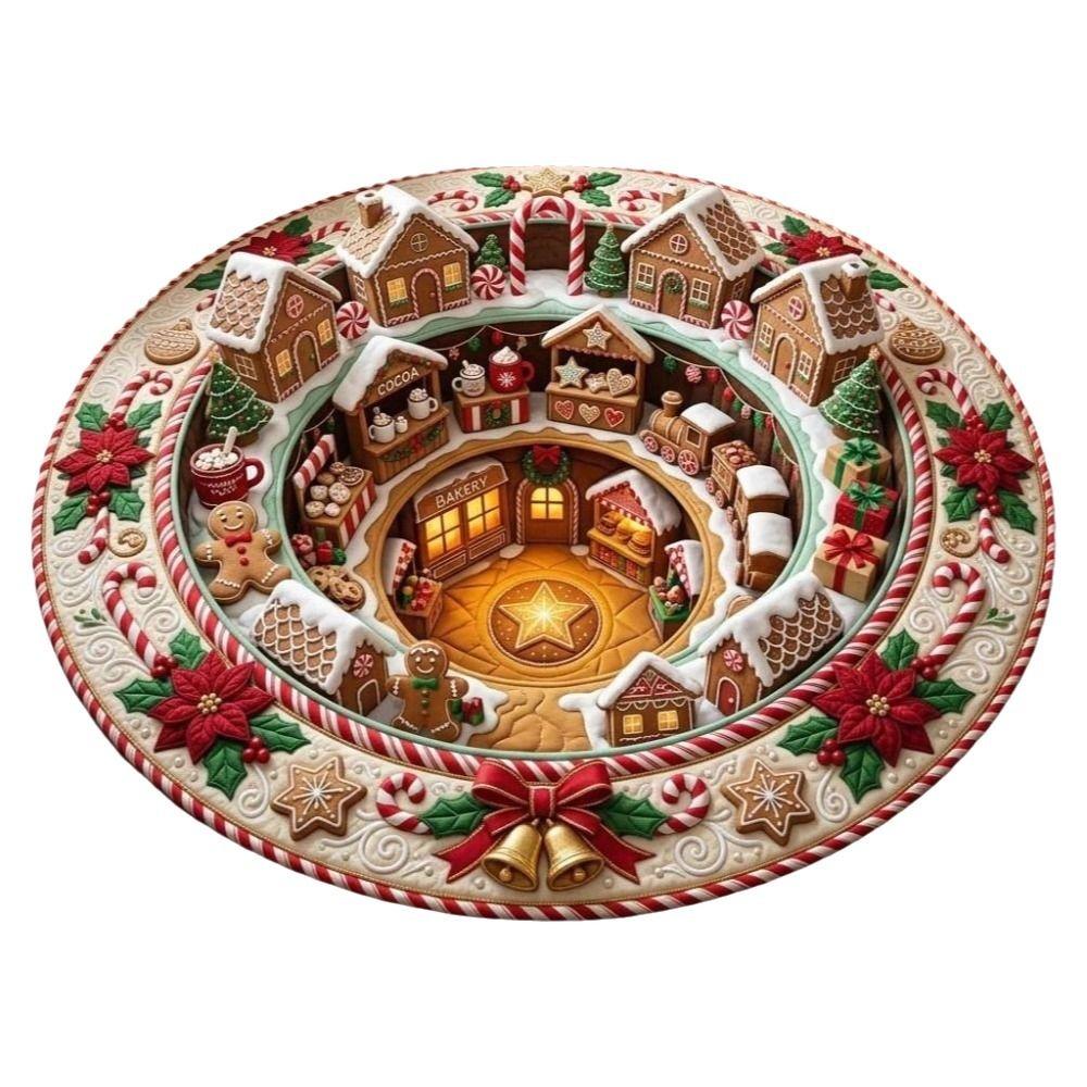 3D Special-shaped Christmas Round Carpet Imitation Cashmere Santa Claus Floor Mat Home Decor