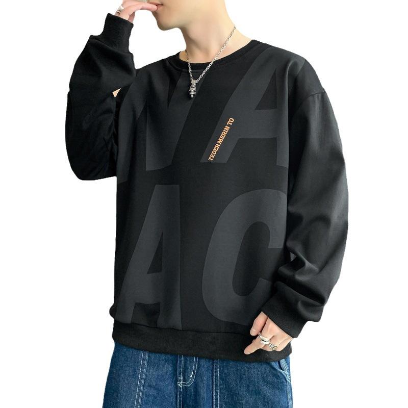 Мужская весенне-осенняя новая нижняя рубашка с длинным рукавом, футболка с круглым вырезом и принтом, большой размер, мужской топ