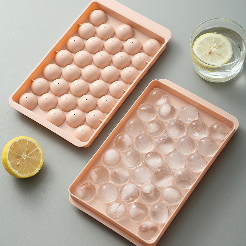 Round Ice Cube Mold with Lid - Ice Ball Maker for Home Refrigerator