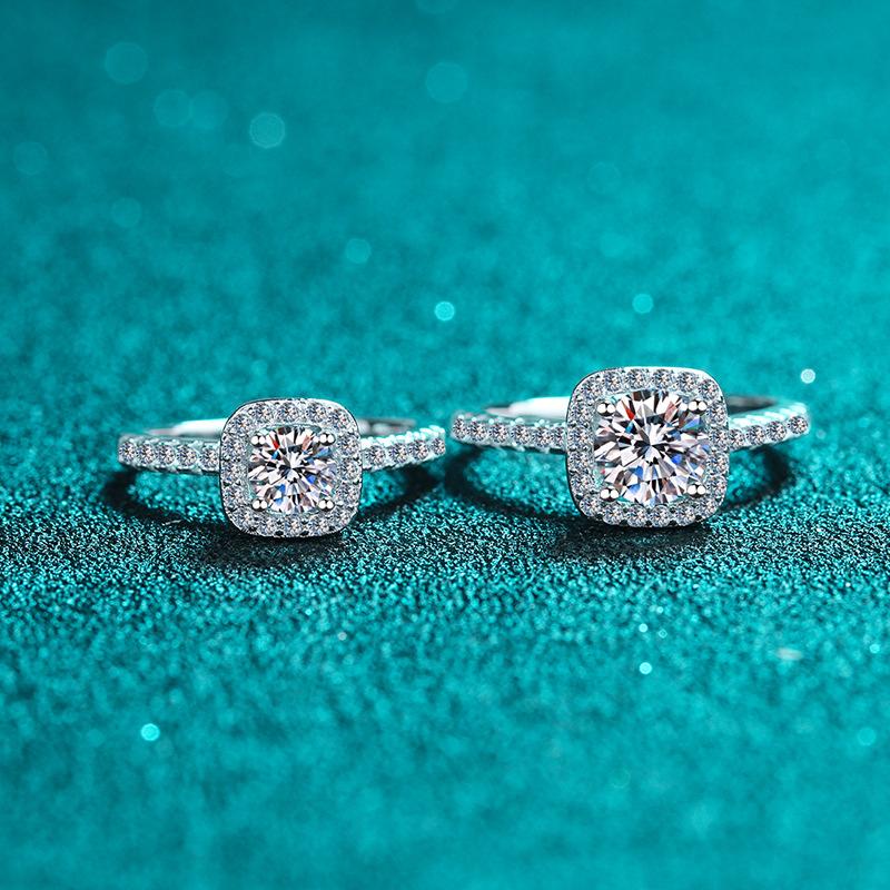 Engagement 925 Sterling Silver Four-Claw Square 925 Silver Wedding Promise 1ct Moissanite Women Rings