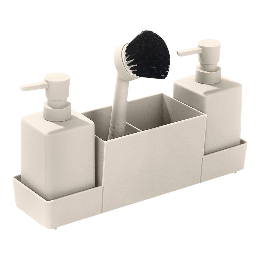 Kitchen Soap Dispenser With Sponge Holder And Dishwasher Brush Tray Storage Box
