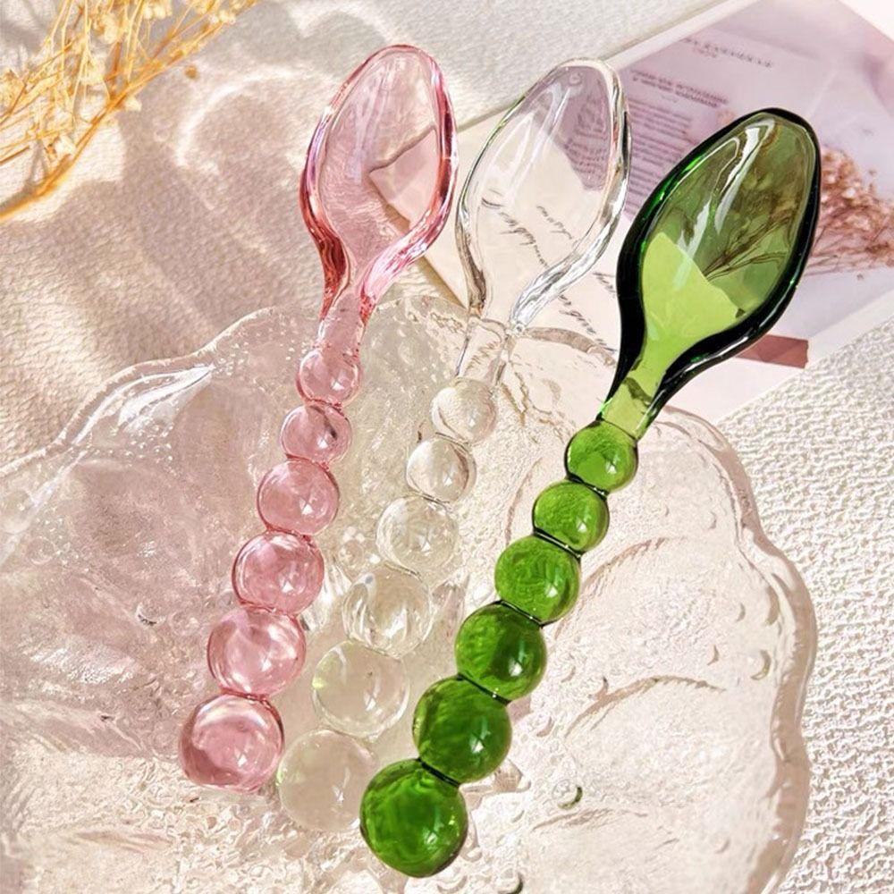 Heat Resistant Glass Spoons Fork Pink Green Coffee Mixing Spoon Creative Tableware Spoon Household