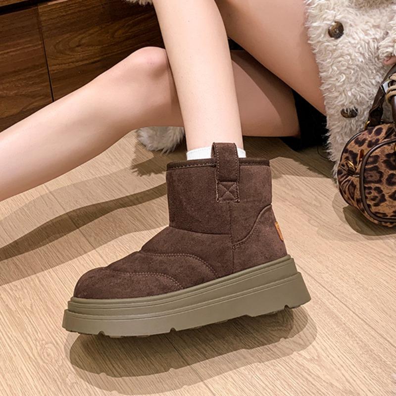 Ботильоны на платформе из замши для снега, женские туфли на плоской подошве из плюшевого хлопка, тренд 2025 года, новые теплые зимние прогулочные нескользящие модные ботинки Mujer