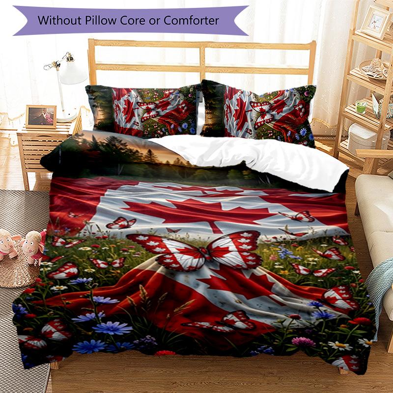 Canada 3pcs Bedding Set Duvet Cover Closure Includes 1 Duvet Cover & 2 Pillowcases for All Seasons Bedroom Home Dorm Decor
