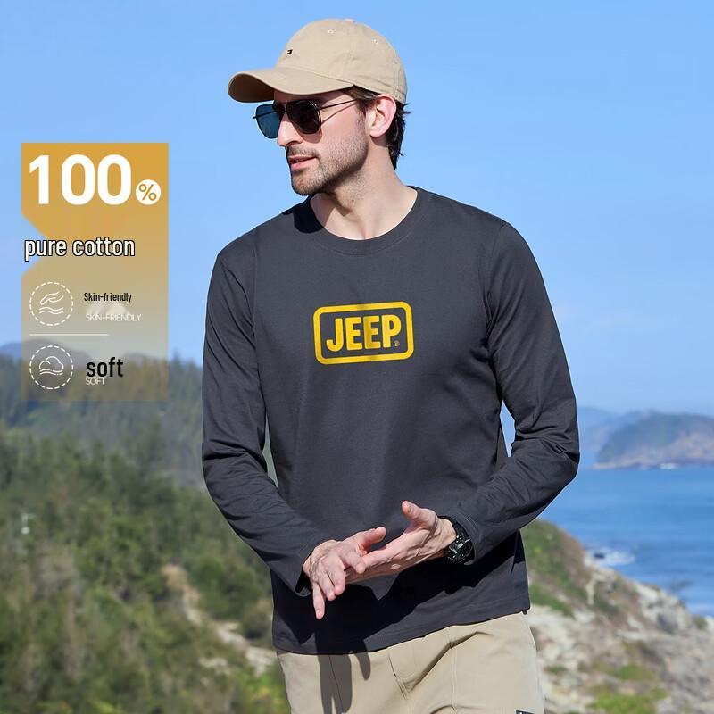 Jeep Мужская футболка с длинным рукавом из чистого хлопка
