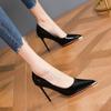 Fashion Sexy Black Patent Leather High Heels Women's Shoes 2024 New Style Nude Color Thin Heel Single Shoes Professional Work