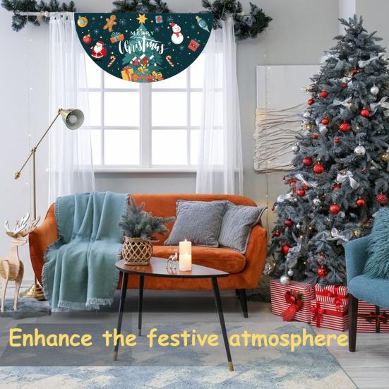 Christmas Banner Half Fan Banner Flag for Indoor Outdoor Holiday Party Decor Polyester Door Curtain for Living Room Wall Fireplace