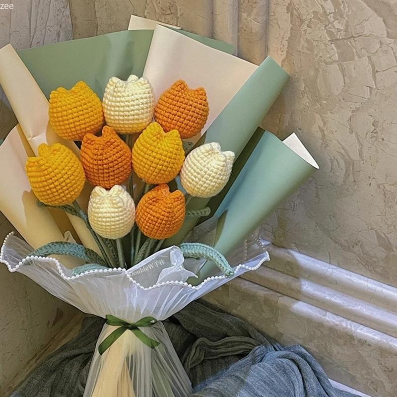 Милый букет цветов в форме сердца Вязаные крючком цветы Цветы ручной работы Подарки на День святого Валентина Украшение для вечеринки Букет Peluche Свадьба