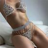 1 Set Women Body Chain Suit Shiny Rhinestones Sexy Floral Pattern Jewelry Chain Underwear Bikini Bra Thong Cover Up Clubwear