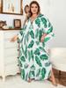 Green Printed Women's Oversized Kaftan Long Dress Bohemian Robe House Dress Lounge Comfy Flattering Swimsuit Cover-up Bathrobe Q1297