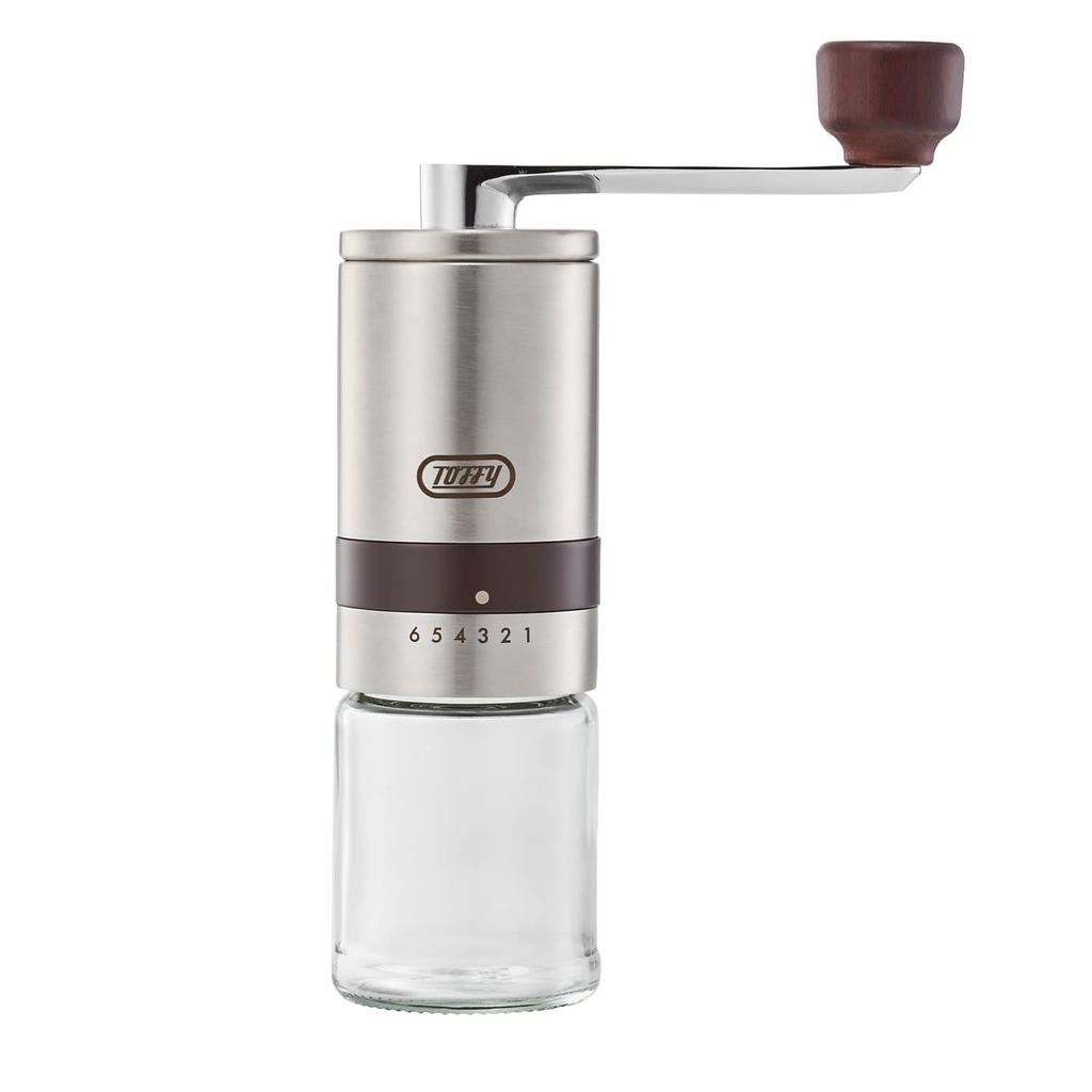 Ручная керамическая кофемолка из нержавеющей стали, компактная, с регулировкой помола, керамическая мельница для улицы, стильная [Toffy] K-KU10, ручная 6-уровневая K-KU10-SV