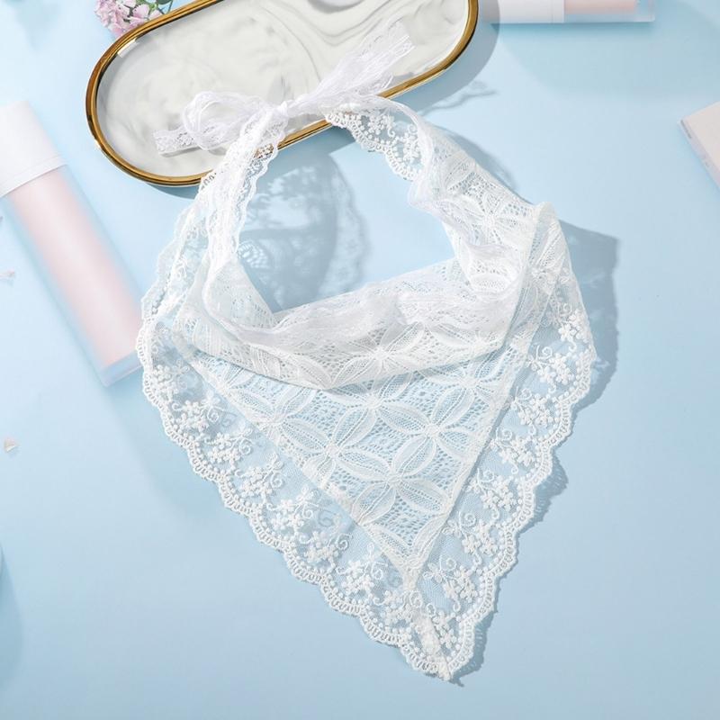 Hot Girls White Lace Bandana Summer Sunproof Turban Tie Back Camping Headwrap Lovely Girls Traveling Hair Kerchief