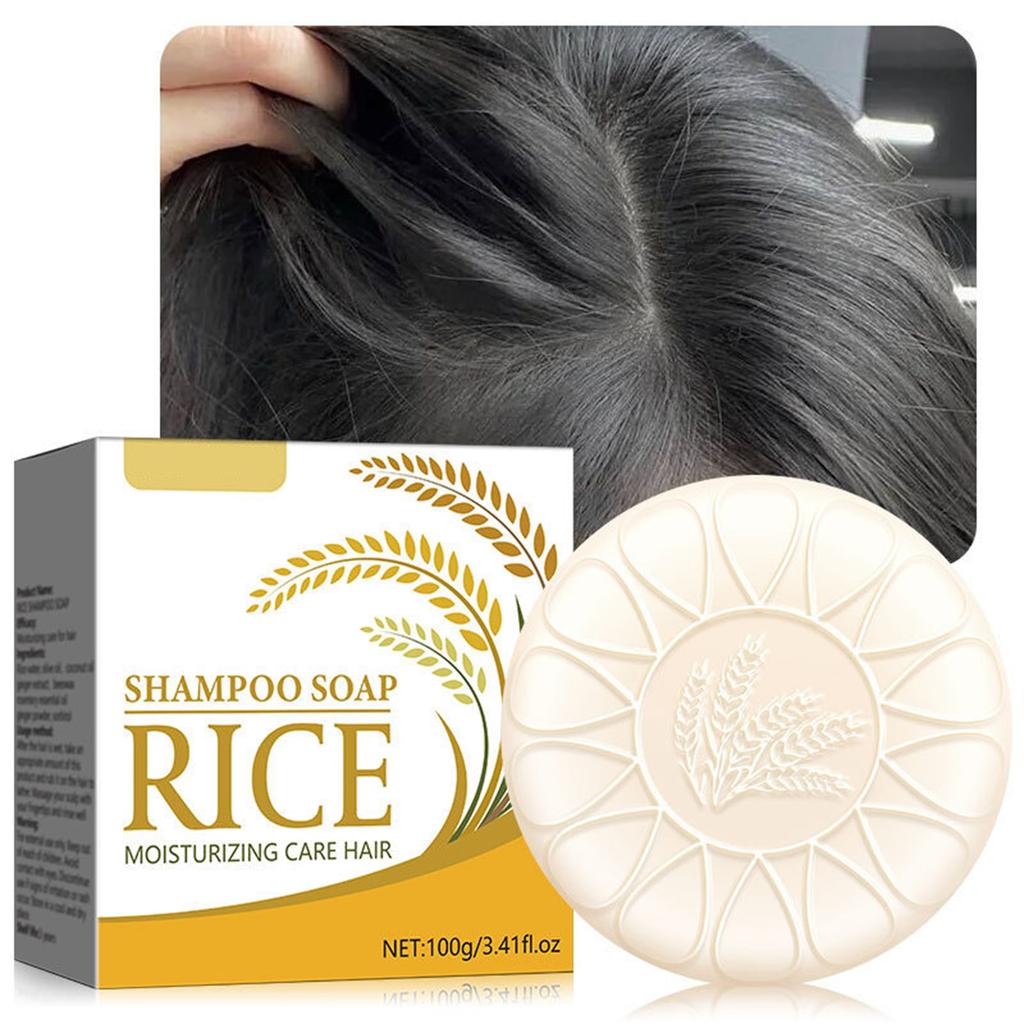 Рисовое мыло-шампунь 100 г Твердый шампунь Освежающий пушистый натуральный шампунь-мыло с многофункциональным эффектом для восстановления корней волос