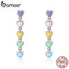 Romantic Genuine 925 Sterling Silver Rainbow Heart Enamel Drop Earrings